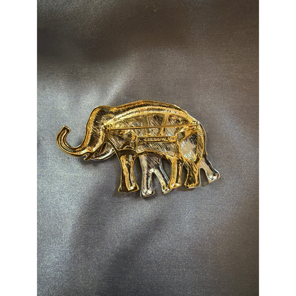 Vintage Liz Claiborne Gold & Silver Tone Elephants Brooch Pin Collectible Clip - Picture 1 of 6